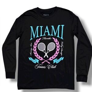 RGSTR Black Crew Neck Long Sleeve Shirt Miami Tennis Club Graphic Size Medium